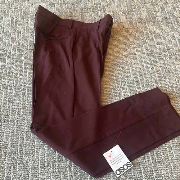 ASOS DESIGN slim suit trousers in burgundy 30 x 32 - Picture 1 of 6